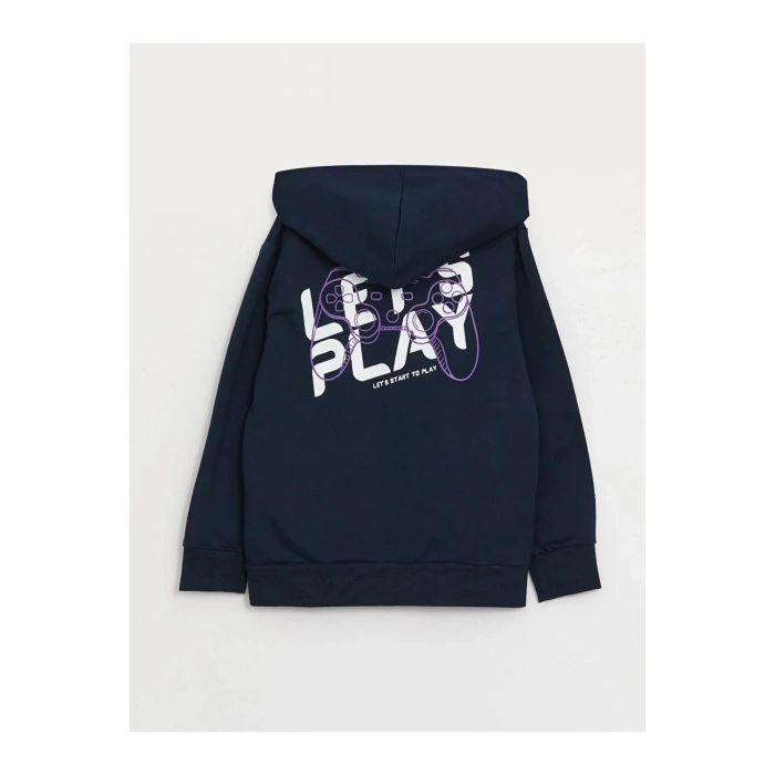 LCW Kids Lacivert Baskılı Uzun Kollu Erkek Çocuk Hoodie