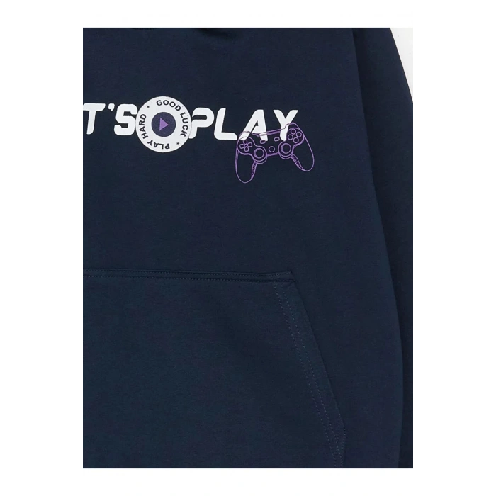 LCW Kids Lacivert Baskılı Uzun Kollu Erkek Çocuk Hoodie
