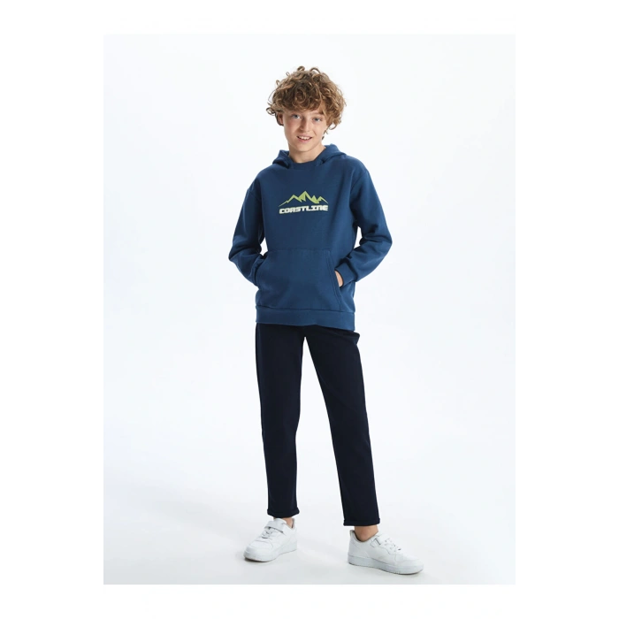 İndigo Kapüşonlu Erkek Çocuk Sweatshirt