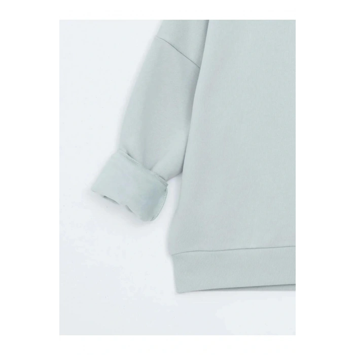 LCW Vision Gri Boston Baskılı Oversize Kadın Kalın Sweatshirt