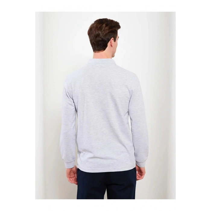 LCWAIKIKI Basic Gri Polo Yaka Uzun Kollu Pike Erkek Tişört