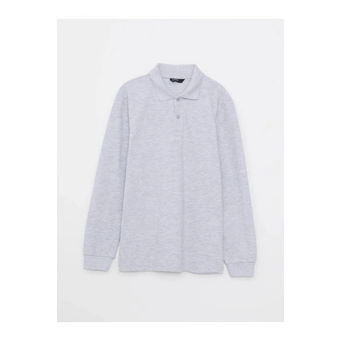 LCWAIKIKI Basic Gri Polo Yaka Uzun Kollu Pike Erkek Tişört