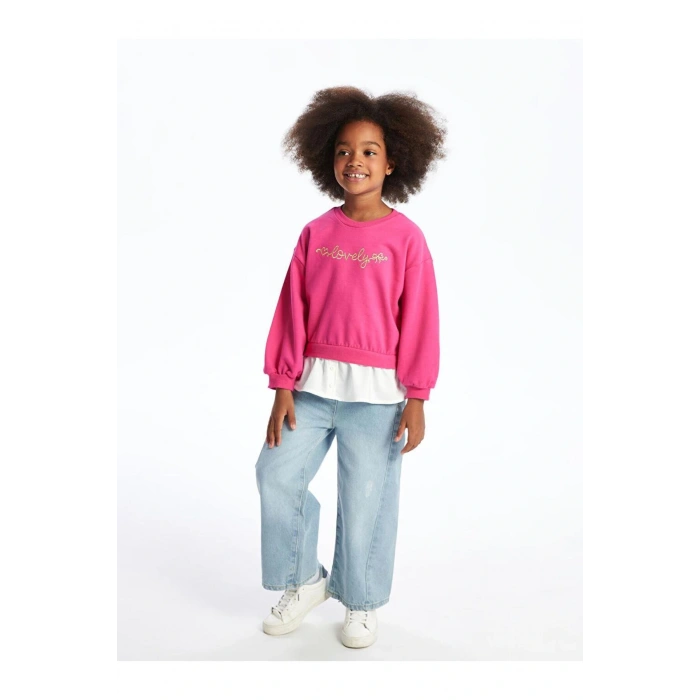 Bisiklet Yaka Uzun Kollu Baskılı Kız Bebek Sweatshirt (W4)