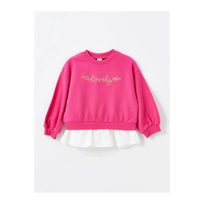 Bisiklet Yaka Uzun Kollu Baskılı Kız Bebek Sweatshirt (W4)