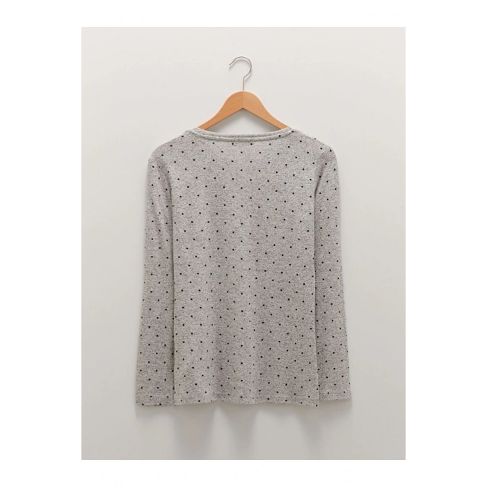 Bisiklet Yaka Puantiyeli Uzun Kollu Kadın Tişört