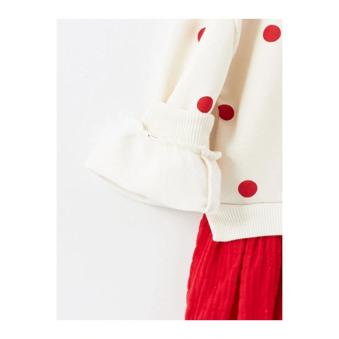 Lcw Baby Ekru Baskılı Bebe Yaka Uzun Kollu Puantiyeli Kız Bebek Elbise