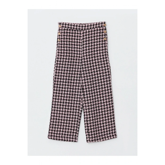 Beli Lastikli Kazayağı Desenli Kız Çocuk Pantolon