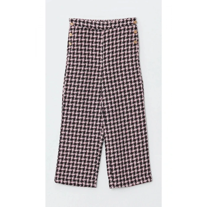 Beli Lastikli Kazayağı Desenli Kız Çocuk Pantolon