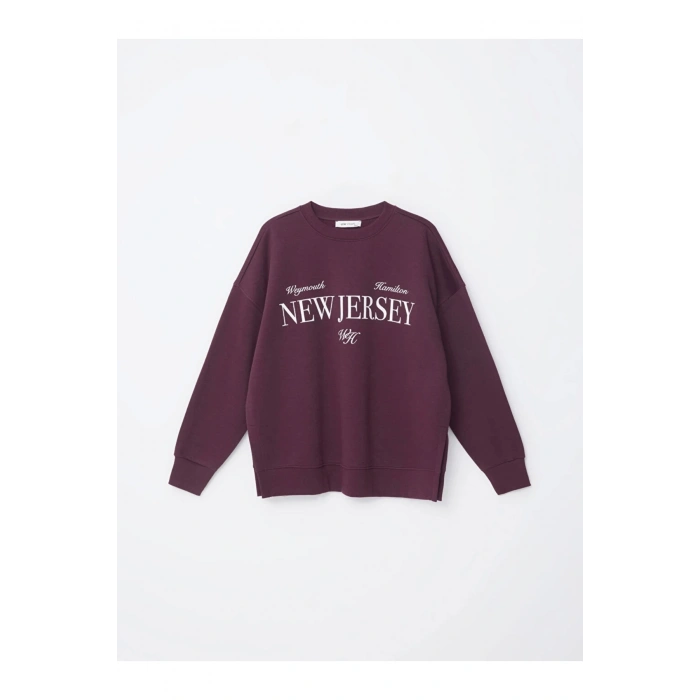 LCW Vision Mürdüm Bisiklet Yaka Baskılı Oversize Kadın Kalın Sweatshirt