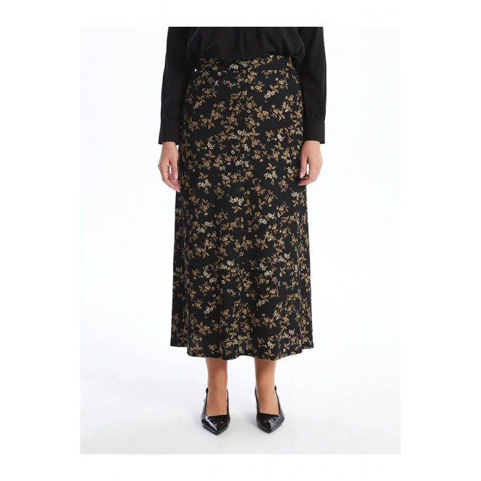 LCW Grace Siyah Beli Lastikli Çiçekli A Kesim Kadın Etek
