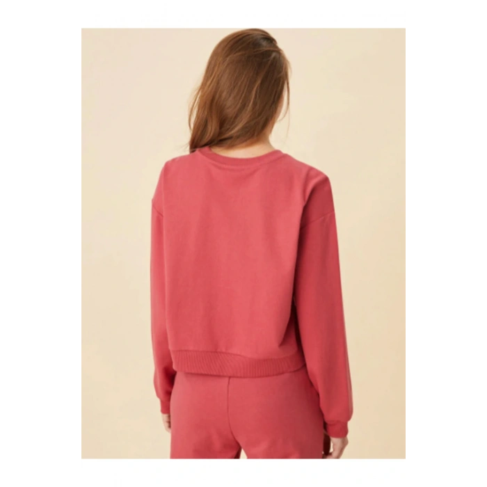 Bisiklet Yaka Baskılı Uzun Kollu Kadın Sweatshirt