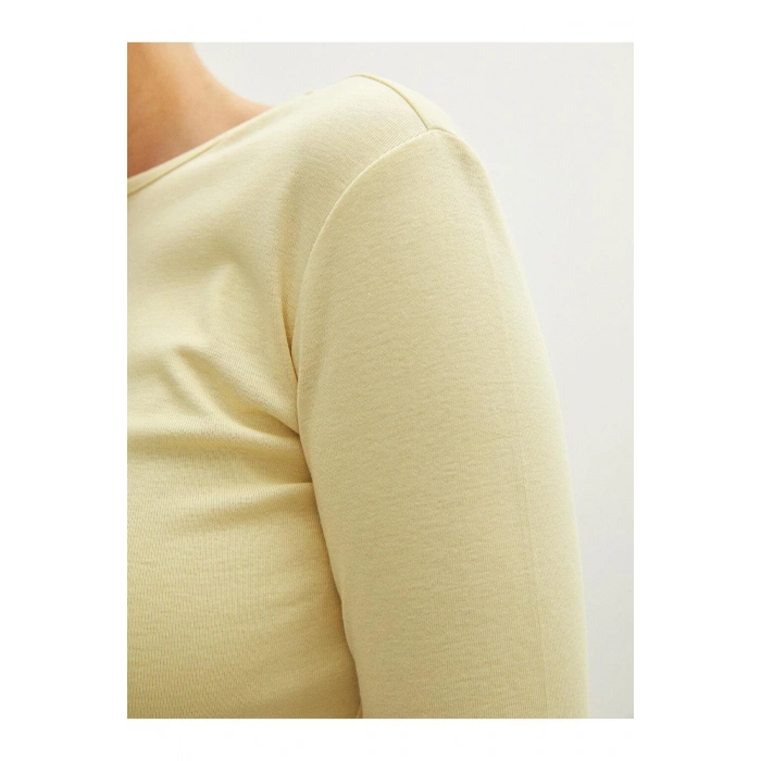 LCWAIKIKI Basic Bisiklet Yaka Düz Uzun Kollu Pamuklu Kadın Tişört