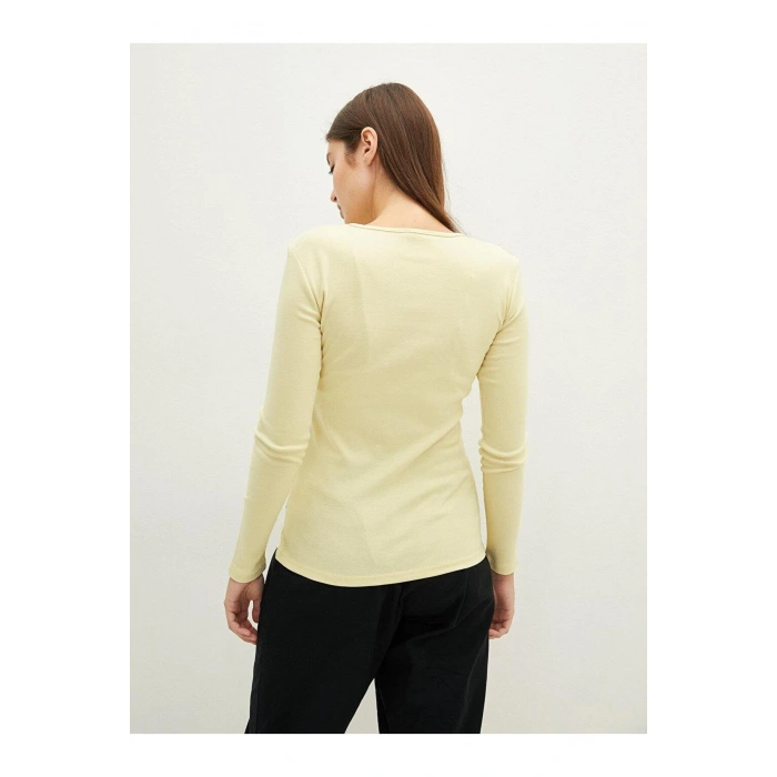 LCWAIKIKI Basic Bisiklet Yaka Düz Uzun Kollu Pamuklu Kadın Tişört