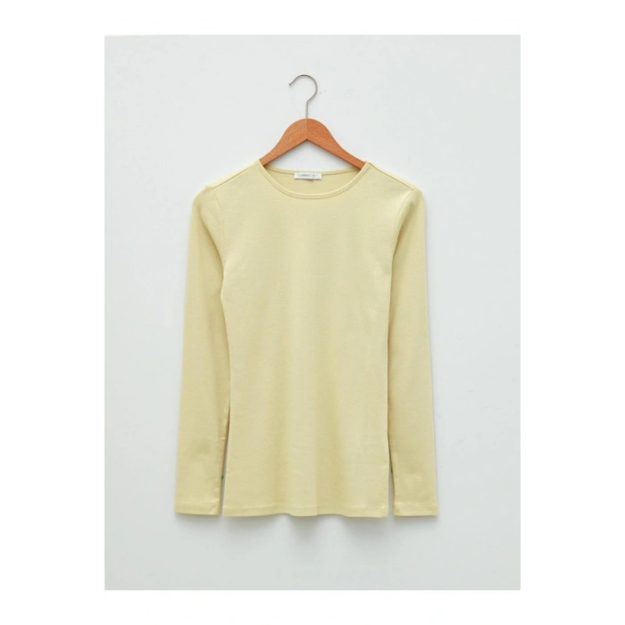 LCWAIKIKI Basic Bisiklet Yaka Düz Uzun Kollu Pamuklu Kadın Tişört