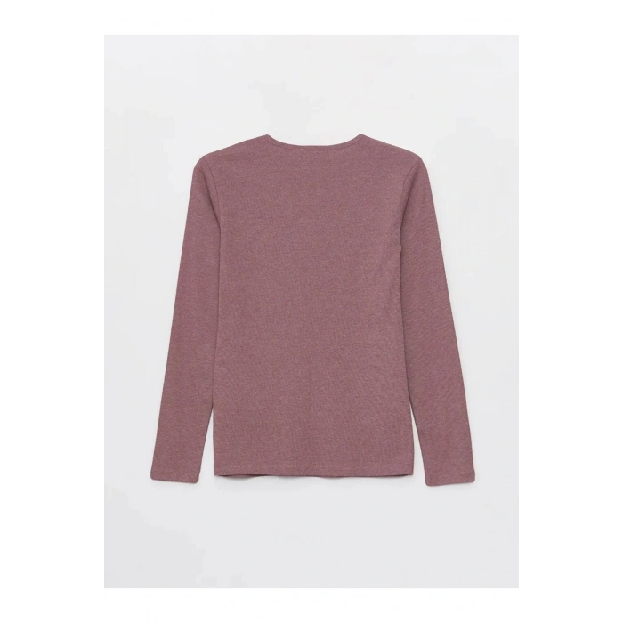 LCWAIKIKI Basic Pembe Bisiklet Yaka Düz Uzun Kollu Kadın Tişört