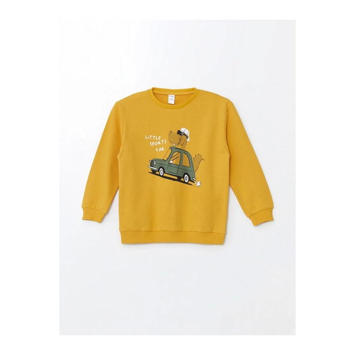 LCW Kids Sari Bisiklet Yaka Uzun Kollu Baskılı Erkek Bebek Sweatshirt ve Eşofman Alt 2li Takım