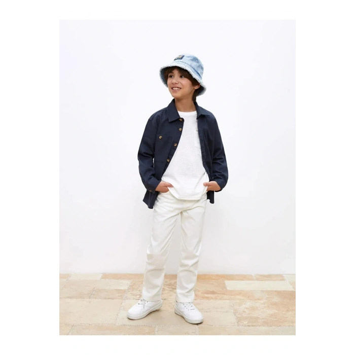 LCW Kids Lacivert Rahat Kalıp Gabardin Erkek Çocuk Gömlek