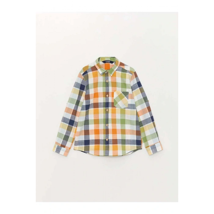 LCW Kids Yeşil Ekose Uzun Kollu Erkek Çocuk Gömlek