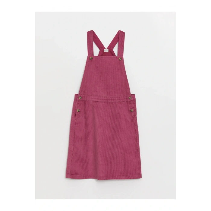 Kare Yaka Basic Kadife Kız Çocuk Salopet Elbise