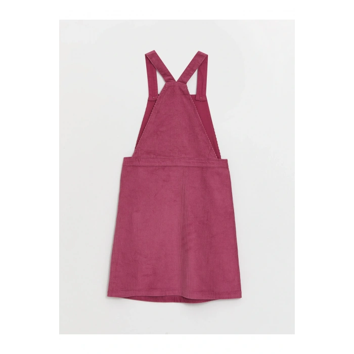 Kare Yaka Basic Kadife Kız Çocuk Salopet Elbise