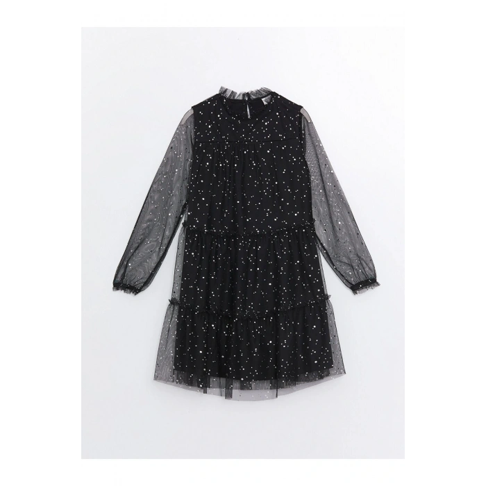 Lw - Bisiklet Yaka Işıltılı Kız Çocuk Elbise