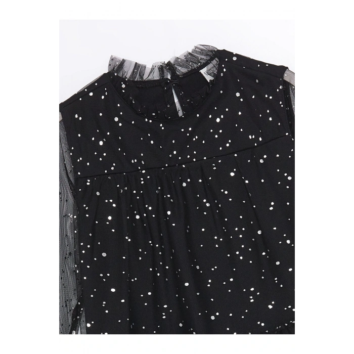 Lw - Bisiklet Yaka Işıltılı Kız Çocuk Elbise