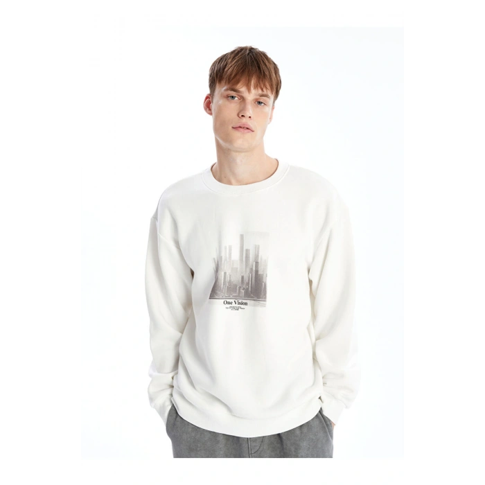 Bisiklet Yaka Uzun Kollu Baskılı Erkek Sweatshirt