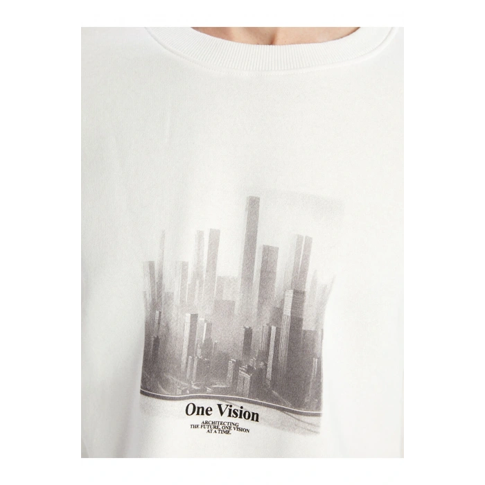 Bisiklet Yaka Uzun Kollu Baskılı Erkek Sweatshirt