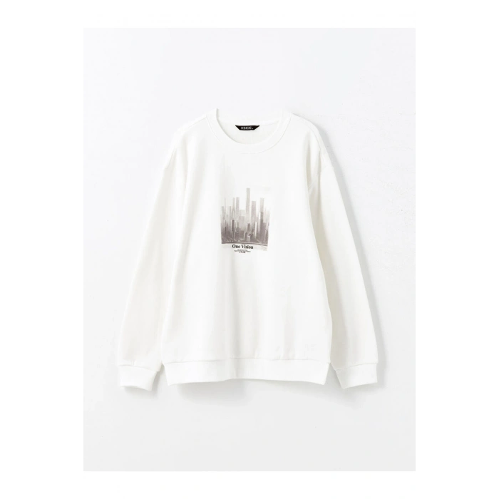 Bisiklet Yaka Uzun Kollu Baskılı Erkek Sweatshirt