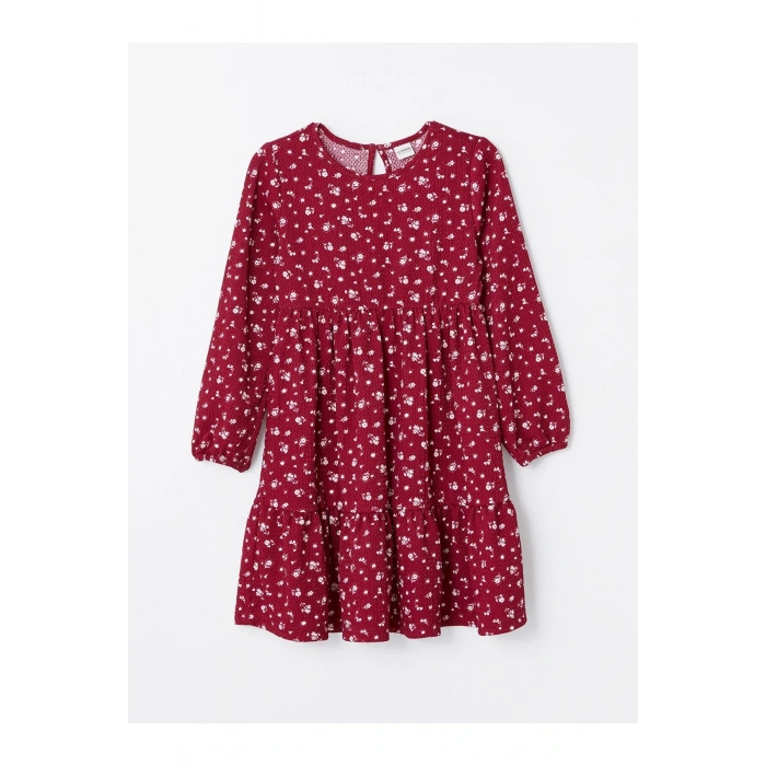 LCW Kids Baskılı Bisiklet Yaka Çiçekli Kız Çocuk Elbise