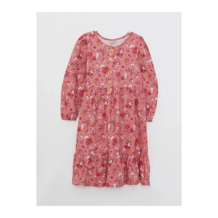 Lcw Kids Bisiklet Yaka Baskılı Uzun Kollu Kız Çocuk Elbise