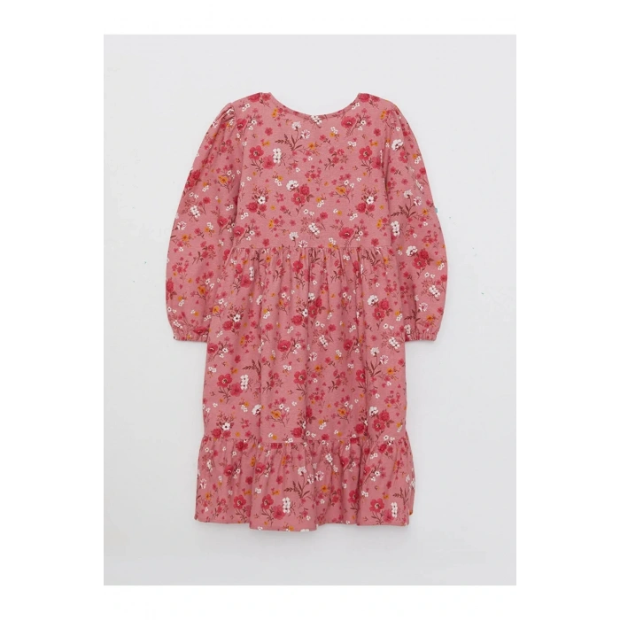 Lcw Kids Bisiklet Yaka Baskılı Uzun Kollu Kız Çocuk Elbise