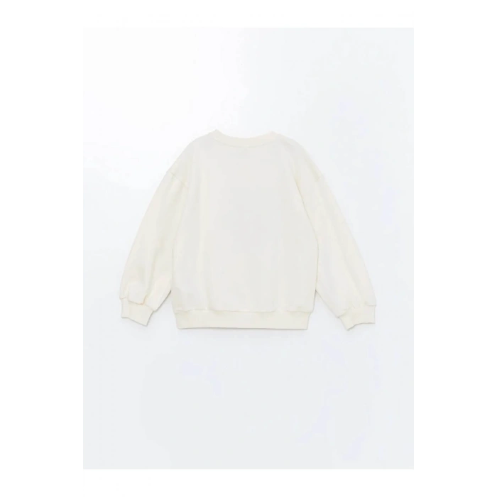 LCW Kids Ekru Bisiklet Yaka Baskılı Uzun Kollu Kız Çocuk Sweatshirt ve Tayt