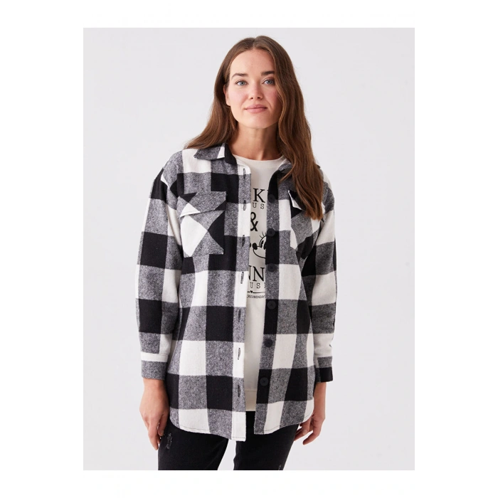 Siyah Ekose Uzun Kollu Hamile Oduncu Gömlek Ceket