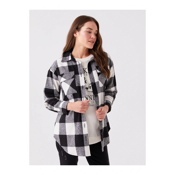 Siyah Ekose Uzun Kollu Hamile Oduncu Gömlek Ceket