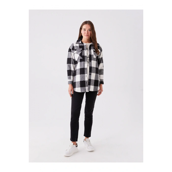 Siyah Ekose Uzun Kollu Hamile Oduncu Gömlek Ceket