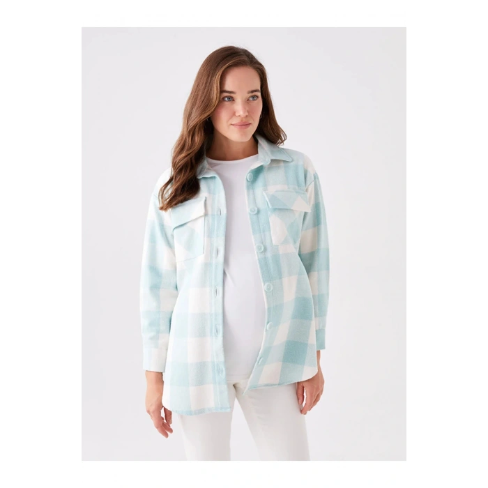 Maternity Ekose Uzun Kollu Hamile Oduncu Gömlek Ceket