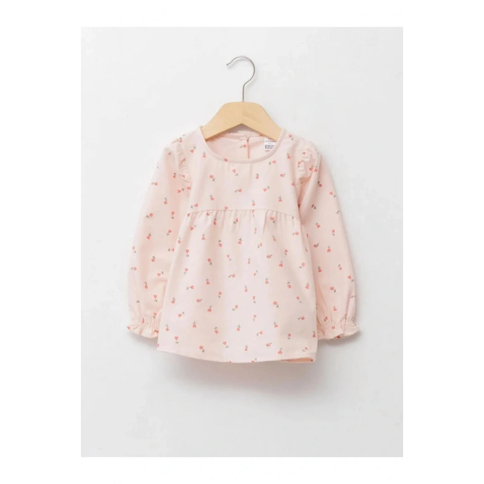 LCW baby Pembe Bisiklet Yaka Uzun Kol Desenli Kız Bebek Bluz