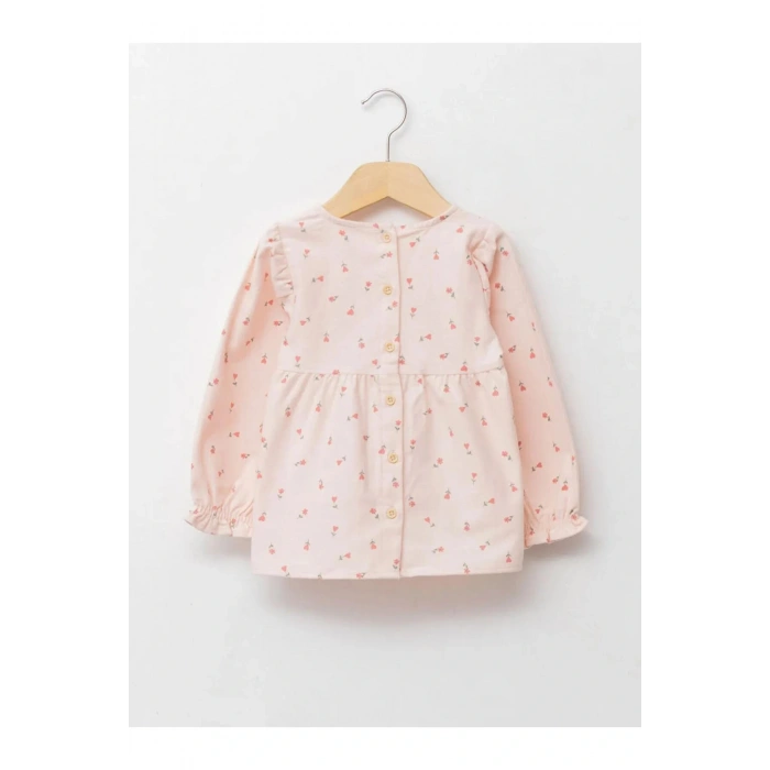 LCW baby Pembe Bisiklet Yaka Uzun Kol Desenli Kız Bebek Bluz
