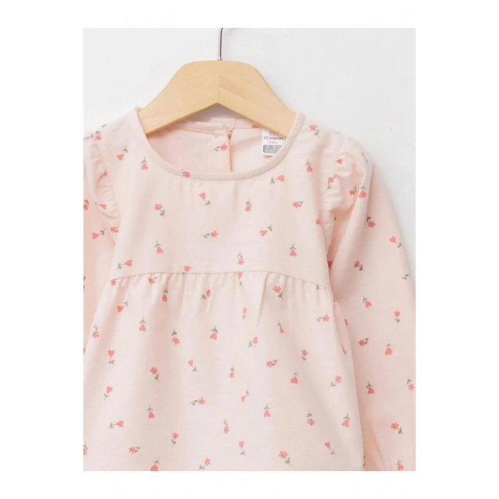 LCW baby Pembe Bisiklet Yaka Uzun Kol Desenli Kız Bebek Bluz