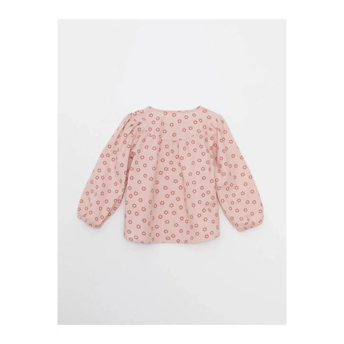 LCW baby Pembe Bisiklet Yaka Uzun Kollu Desenli Pamuklu Kız Bebek Gömlek