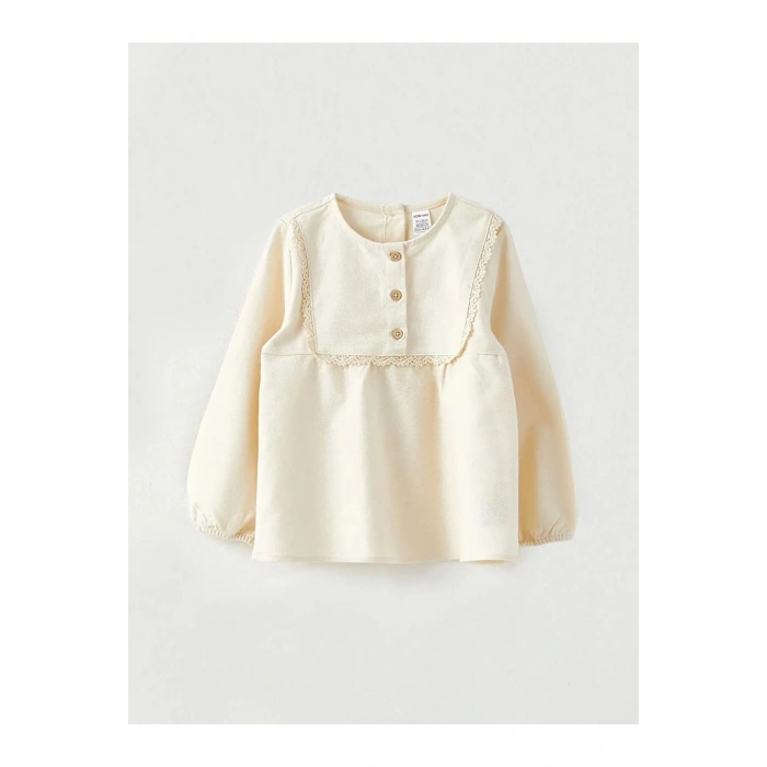 LCW baby Bej Bisiklet Yaka Uzun Kollu Kız Bebek Bluz