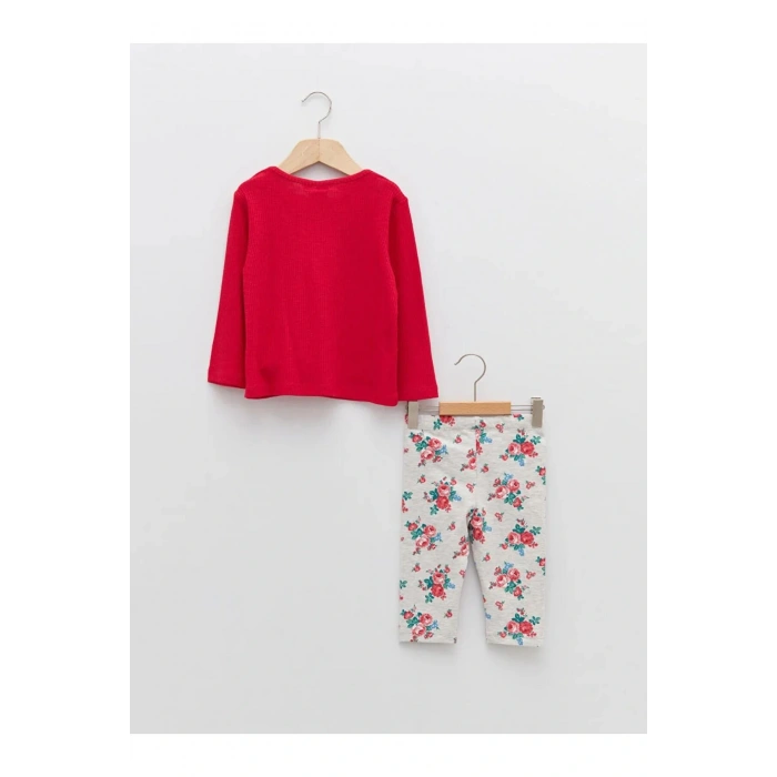 LCW baby Pembe Bisiklet Yaka Uzun Kollu Kız Bebek Tişört ve Tayt 2li Takım