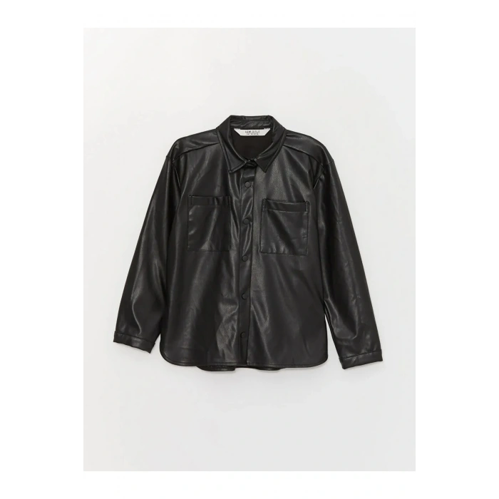 LCW Kids Basic Uzun Kollu Deri Görünümlü Kız Çocuk Gömlek