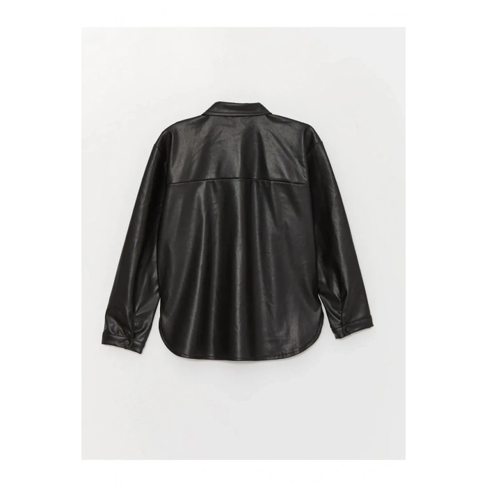 LCW Kids Basic Uzun Kollu Deri Görünümlü Kız Çocuk Gömlek