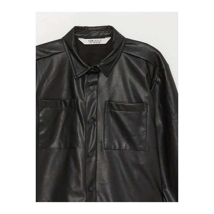 LCW Kids Basic Uzun Kollu Deri Görünümlü Kız Çocuk Gömlek