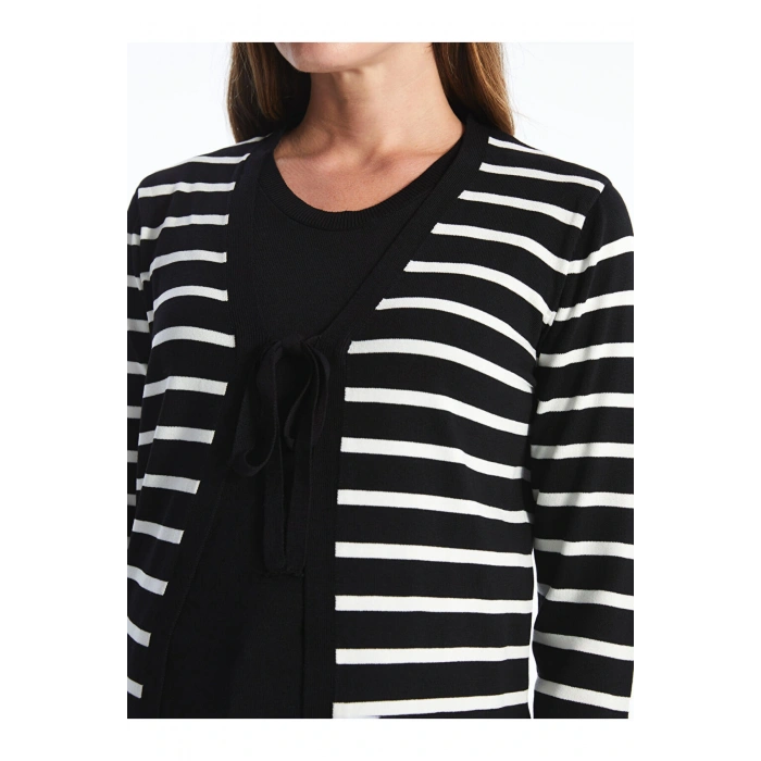 V Yaka Çizgili Uzun Kollu Hamile Triko Hırka ve Süveter Takım