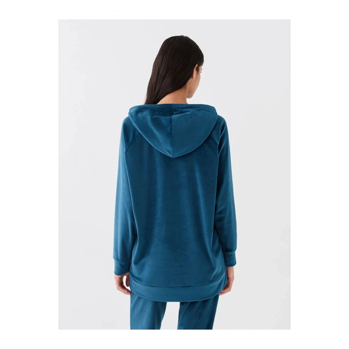 DREAM Kapüşonlu Nakışlı Uzun Kollu Kadife Kadın Pijama Üst Sweatshirt