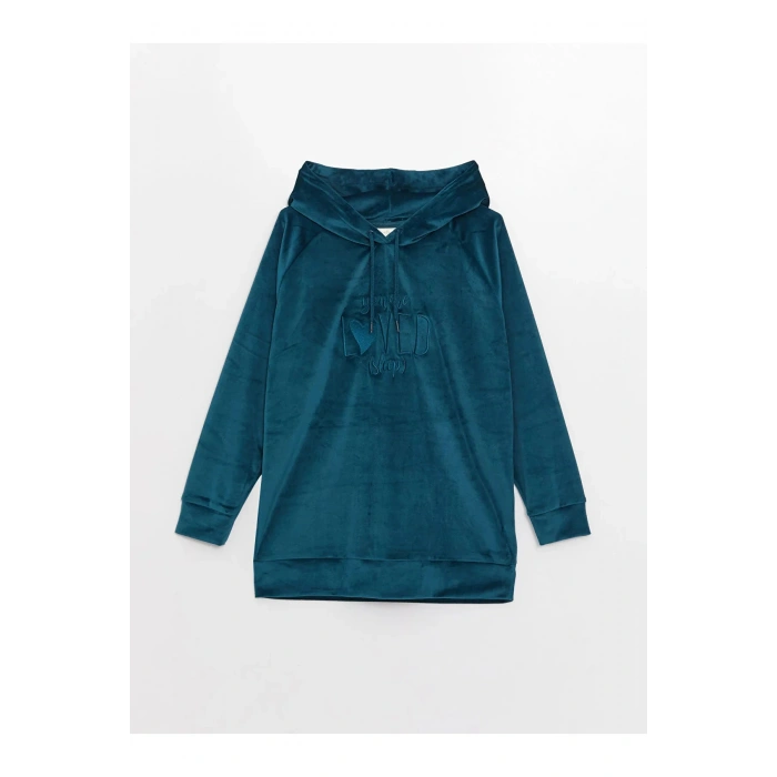 DREAM Kapüşonlu Nakışlı Uzun Kollu Kadife Kadın Pijama Üst Sweatshirt