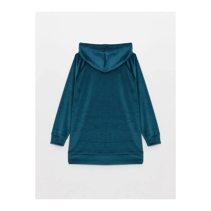 DREAM Kapüşonlu Nakışlı Uzun Kollu Kadife Kadın Pijama Üst Sweatshirt